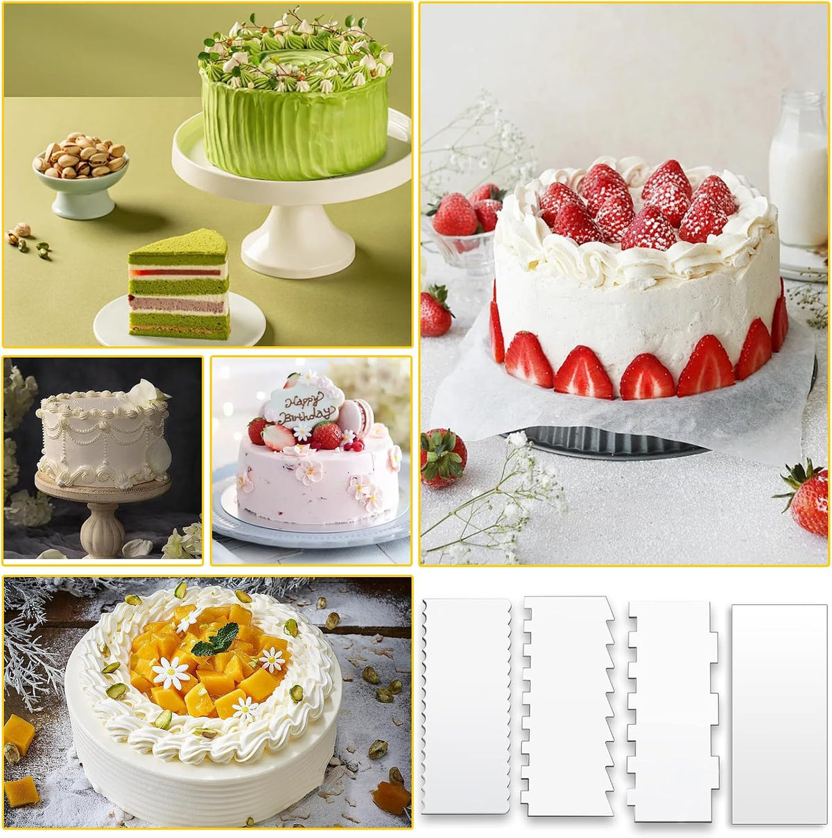 Cake Scraper,4PCS Clear Acrylic Cake Decorating Scraper Set