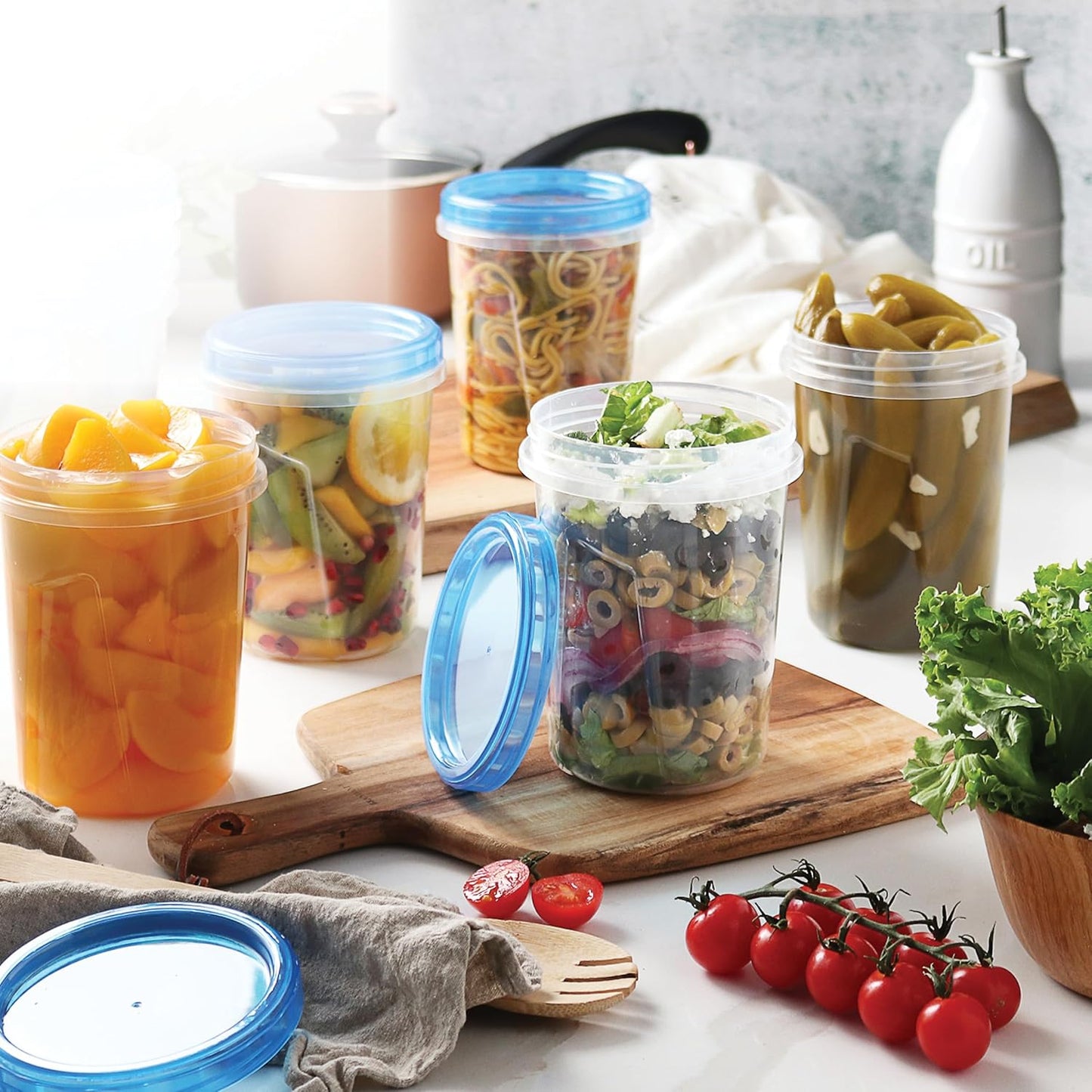 Tafura 10 Pack Leakproof Freezer Containers for Food with Twist Top Lids - 32 Oz BPA Free Reusable Plastic Soup Containers with Screw On Lids - Ideal for Meal Prep, Leftovers & Pantry Organization