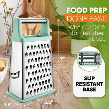 Spring Chef Stainless Steel XL Cheese Grater for Kitchen, Green