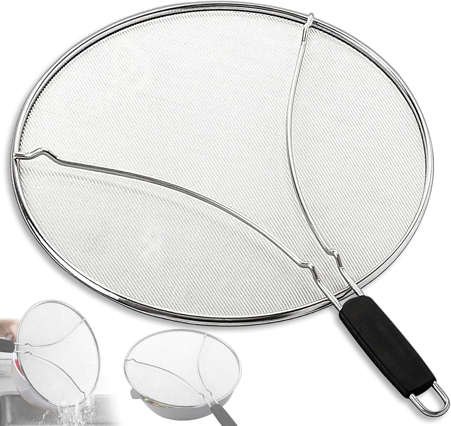 Splatter Screen for Frying Pan & Food Strainer,13 Inch Stainless Steel Grease Splatter Guard,Shield from Splashing Oil, Dishwasher Safe(Red)
