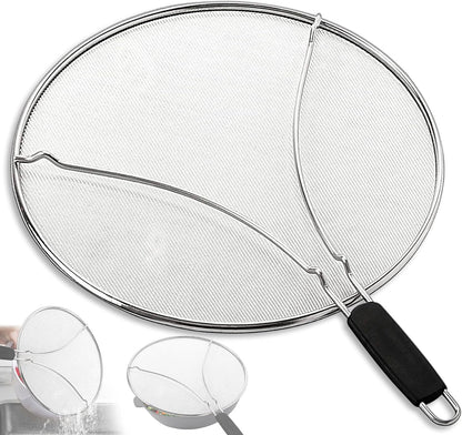 Splatter Screen for Frying Pan & Food Strainer,13 Inch Stainless Steel Grease Splatter Guard,Shield from Splashing Oil, Dishwasher Safe(Red)