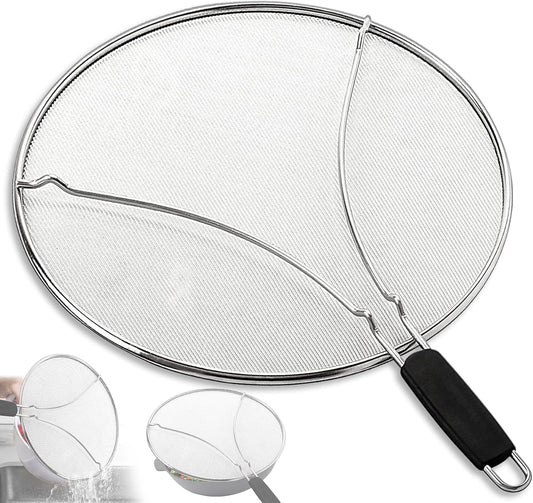 Splatter Screen for Frying Pan & Food Strainer,13 Inch Stainless Steel Grease Splatter Guard,Shield from Splashing Oil, Dishwasher Safe(Red)