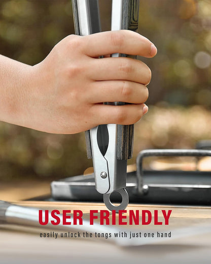 GRILAZ Heavy-Duty Rose Wooden BBQ Grilling Tools Set. Extra Thick Stainless Steel Multi-Function Spatula, Fork & Tongs | Essential Accessories for Barbecue & Grill. Ideal Gift for Father…
