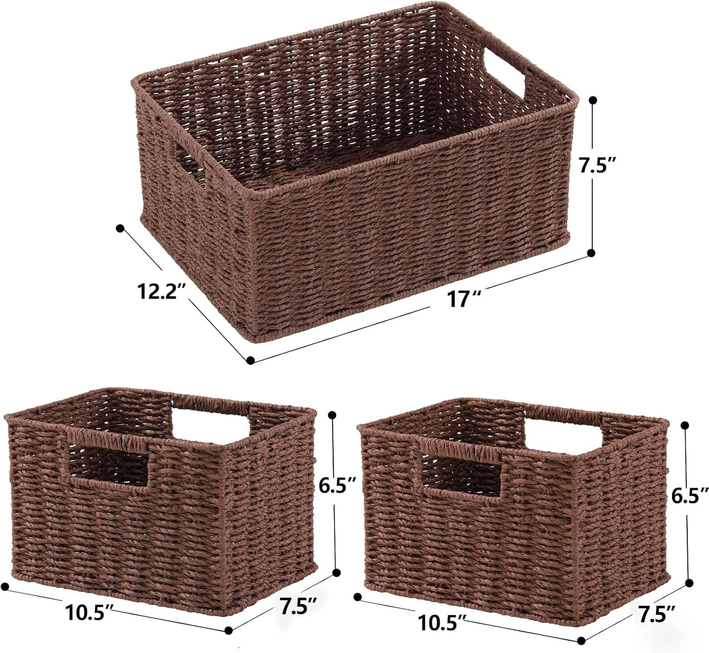 HOONEX Water Hyacinth Storage Baskets, Wicker Baskets for Storage, Hand Woven Baskets with Carry Handles, Set of 2, Natural
