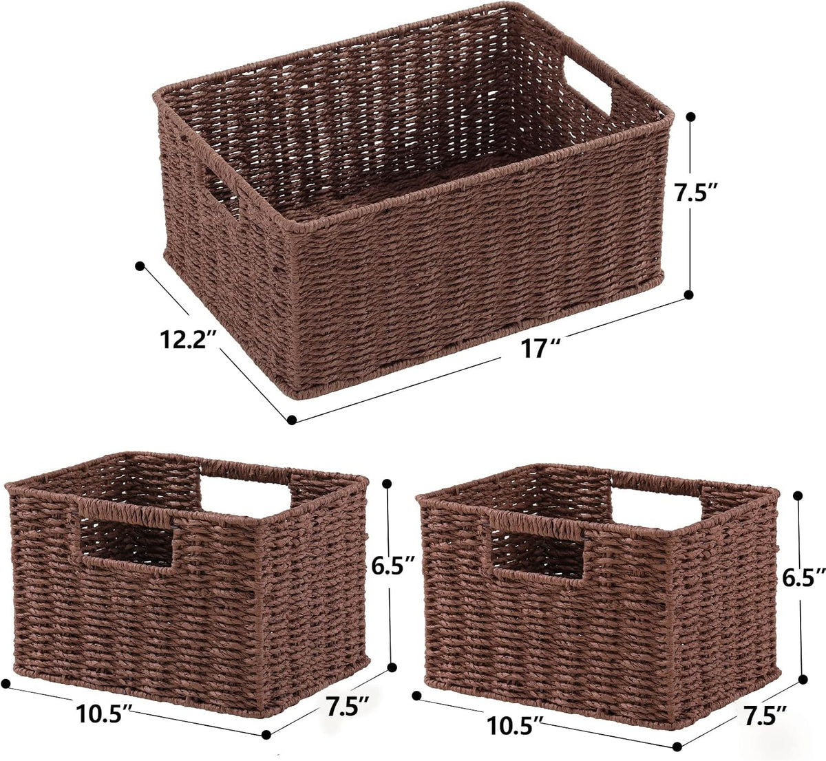 HOONEX Water Hyacinth Storage Baskets, Wicker Baskets for Storage, Hand Woven Baskets with Carry Handles, Set of 2, Natural