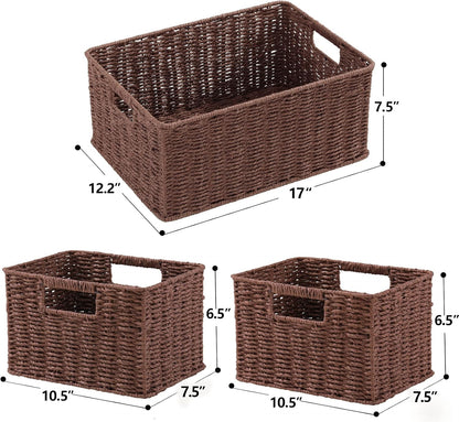 HOONEX Water Hyacinth Storage Baskets, Wicker Baskets for Storage, Hand Woven Baskets with Carry Handles, Set of 2, Natural