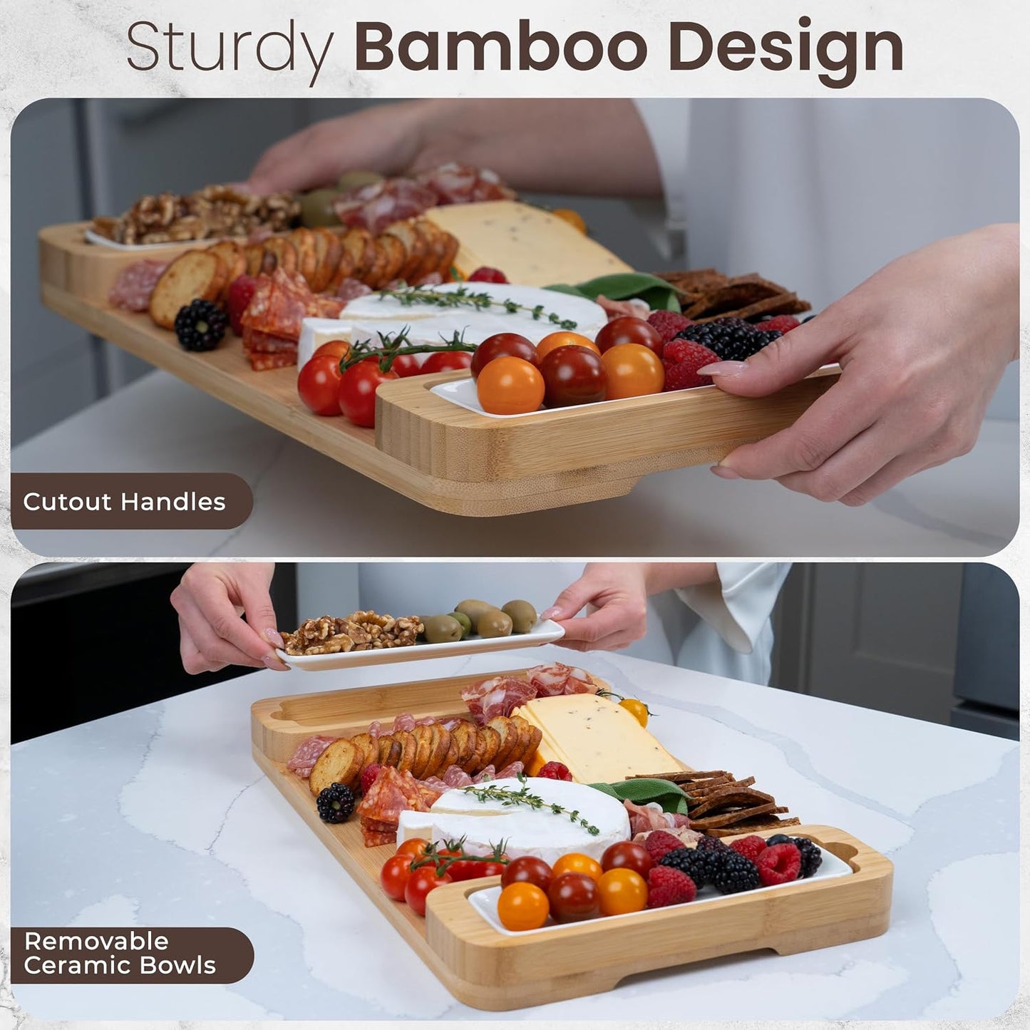 Bambüsi Charcuterie Boards - Large Bamboo Charcuterie Board Set with Knives Serving Accessories, Cheese Tray - House Warming Gifts New Home, Wedding Gift, Bridal Shower Gifts, Birthday Gifts Women Men