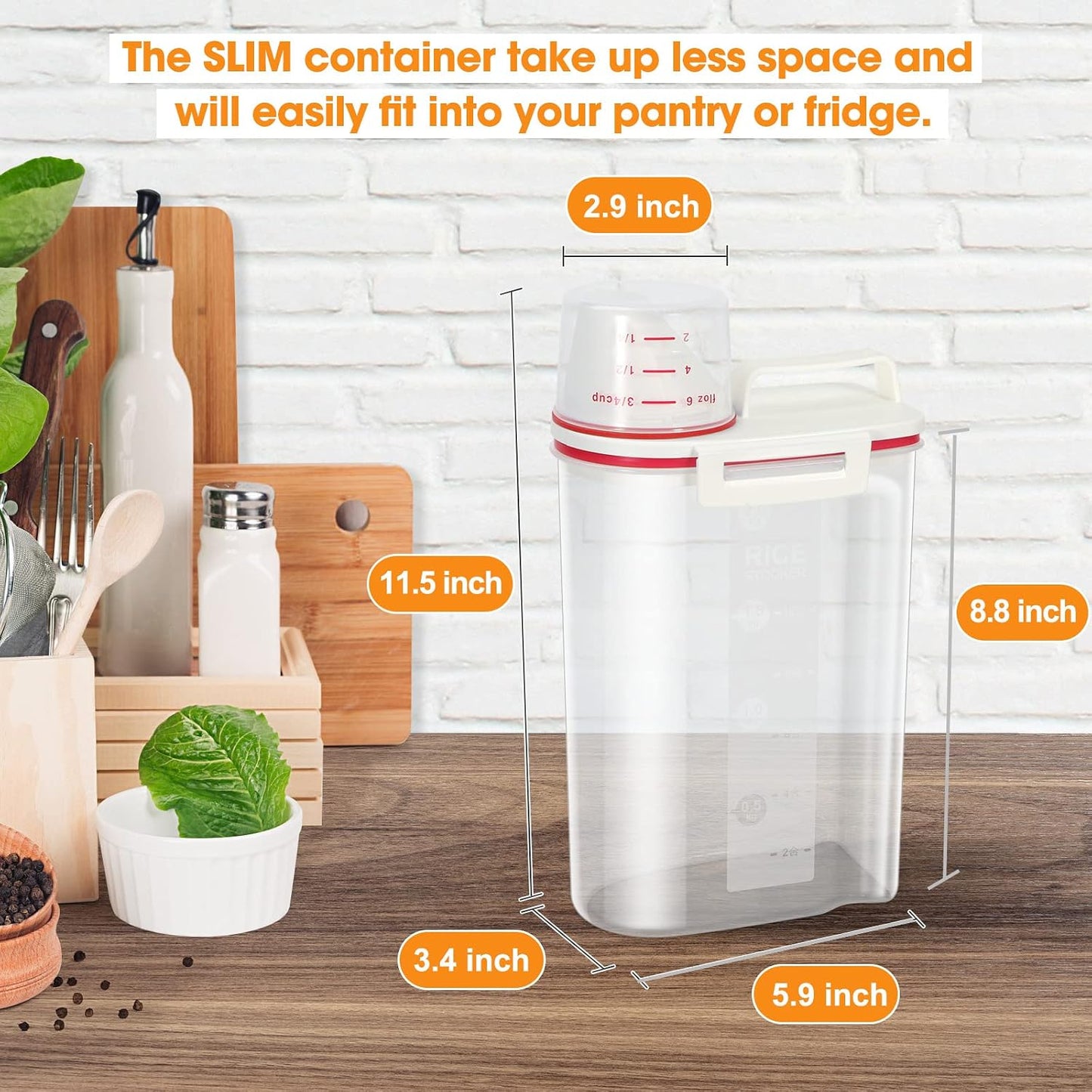 TBMax Rice Storage Container 2 Pack, Plastic Kitchen Pantry Food Storage Container with Cup, Small Pet Dog Cat Food Container Dispenser