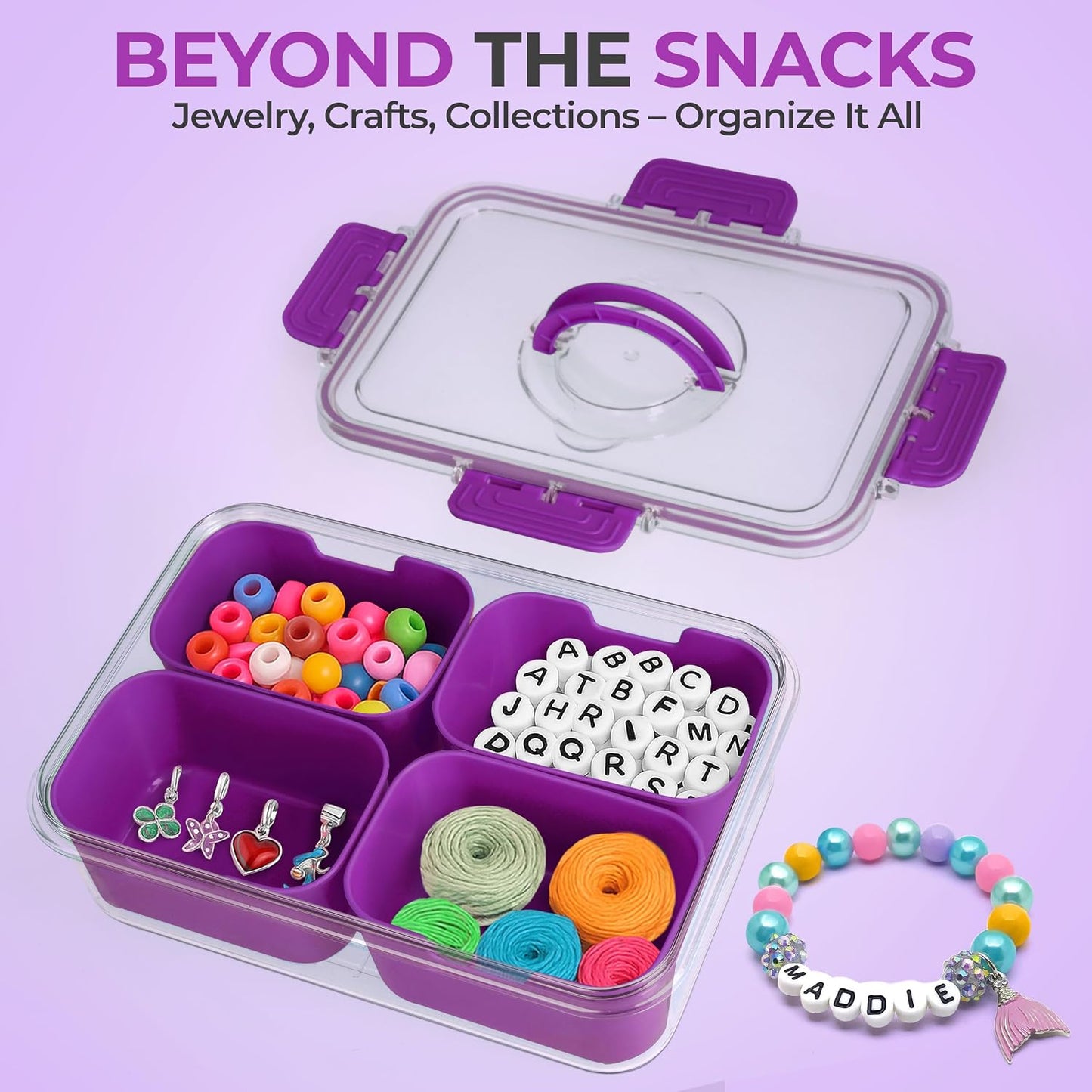 KEYVOZ Snackle Box Container with Lid- Travel Charcuterie Box with Handle - Organizer for Candy, Fruit, Nuts, Veggies, Snacks, Beach Essentials, Portable Lunch Box (Red, Small)
