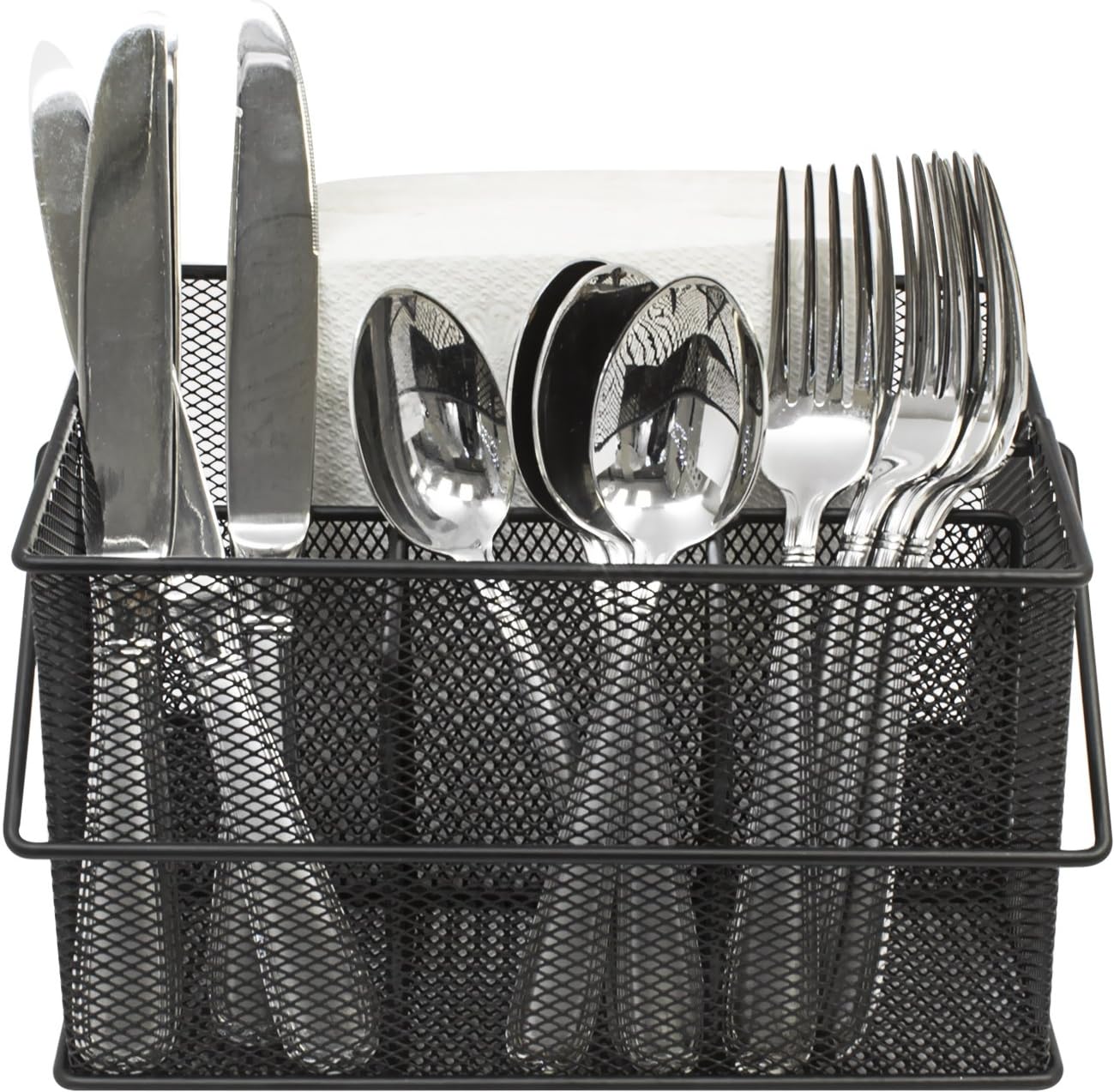 Sorbus® Utensil Caddy — Silverware, Napkin Holder, and Condiment Organizer — Multi-Purpose Steel Mesh Caddy—Ideal for Kitchen, Dining, Entertaining, Tailgating, Picnics, and much more (White)
