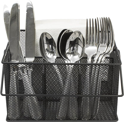 Sorbus® Utensil Caddy — Silverware, Napkin Holder, and Condiment Organizer — Multi-Purpose Steel Mesh Caddy—Ideal for Kitchen, Dining, Entertaining, Tailgating, Picnics, and much more (White)