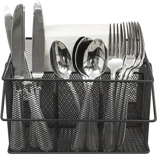 Sorbus® Utensil Caddy — Silverware, Napkin Holder, and Condiment Organizer — Multi-Purpose Steel Mesh Caddy—Ideal for Kitchen, Dining, Entertaining, Tailgating, Picnics, and much more (White)