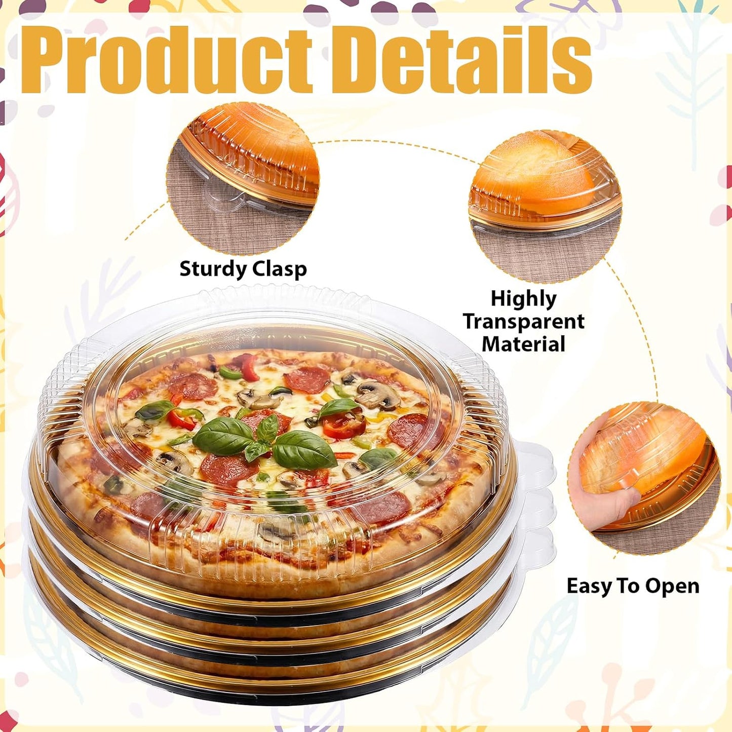 15 Pack Disposable Pie Carrier with Clear Lid, 9'' Round Cake Pies Carriers Plastic Cake Containers Serving Tray Pie Platters Pizza Container for Pies Salad Meal Prep