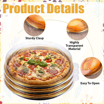 15 Pack Disposable Pie Carrier with Clear Lid, 9'' Round Cake Pies Carriers Plastic Cake Containers Serving Tray Pie Platters Pizza Container for Pies Salad Meal Prep