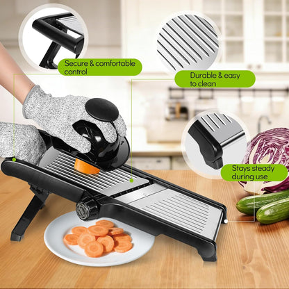 MASTERTOP Mandoline Slicer for Kitchen Adjustable Stainless Steel Food Slicer Vegetable Chopper Onion Waffle French Fry Cutter Potato Chip Julienne Slicer with Safety Gloves