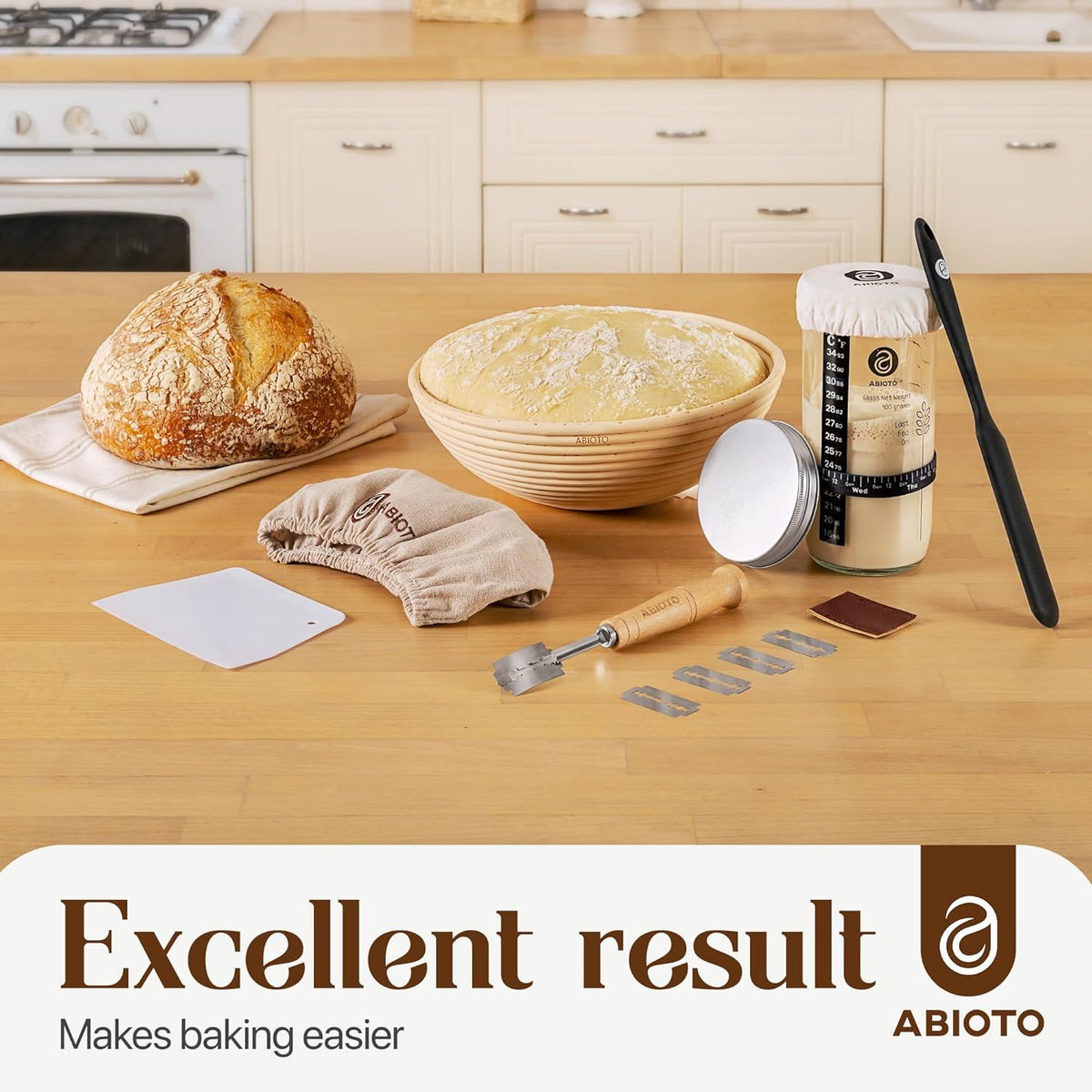 ABIOTO Banneton Baskets with Sourdough Bread Baking Supplies
