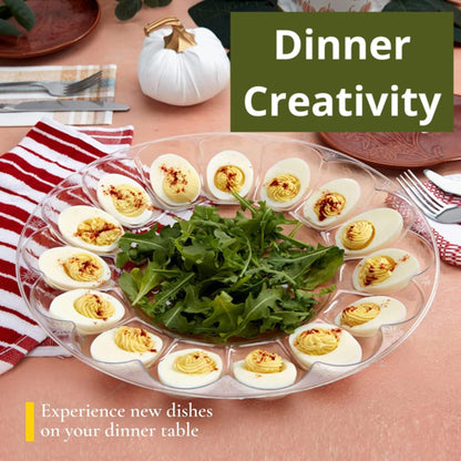 KRE Sure Fresh Deviled Egg Carrier with Lid 10.375x3.5In Freezer Safe Display Home Kitchens Outdoor Indoor Cookout Valentines Day Birthdays Party Plastic Food Trays Pack of 2 with Bonus Restrav