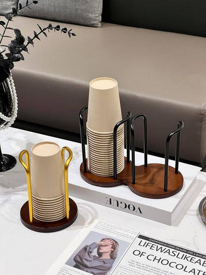 Wood Cup Holder for Cups (Under 3.35in Diameter), Stylish Walnut Disposable Cup Dispenser, Plastic Mouthwash Cup Storage Organizer -Perfect for Office, Kitchen, Gym, School or Cafes