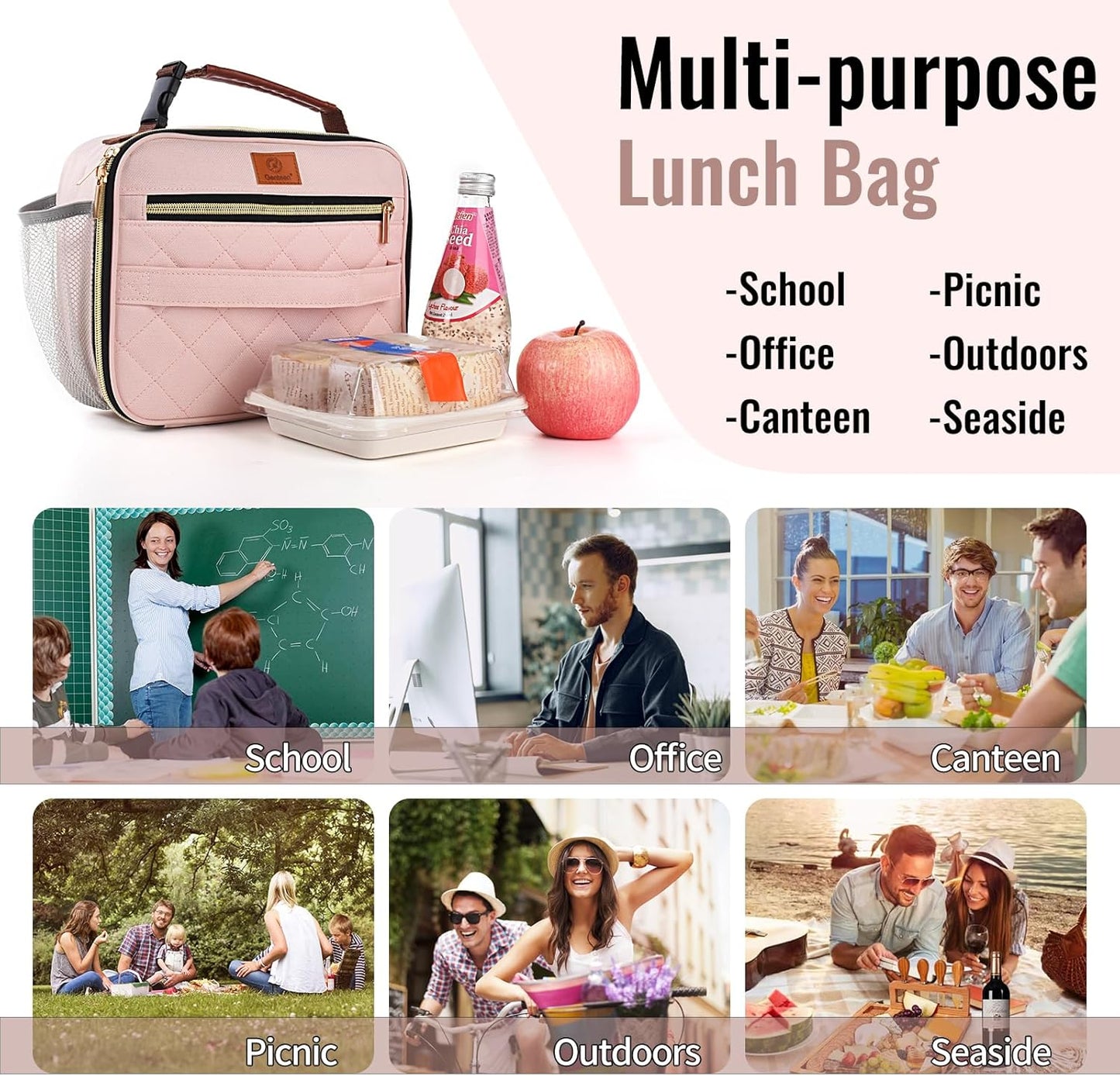 Genteen Lunch Box for Kids, Boys - Insulated Small LunchBox Reusable, Zip Closure & Buckle Handle, Portable Cooler for Work, School, Travel (Lake Green)