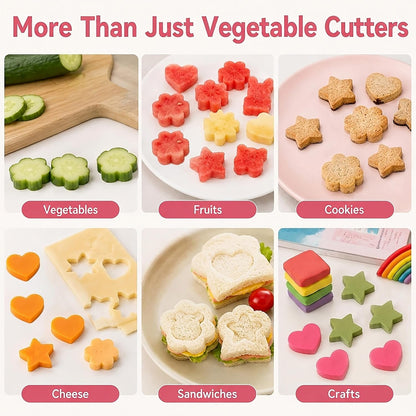 Vegetable Cutters Shapes for Kids 8 PCS Stainless Steel Set | Push-Out Ejector, Food Grade, Baking & Bento Box, Sandwich & Lunchbox Fun, Crafts