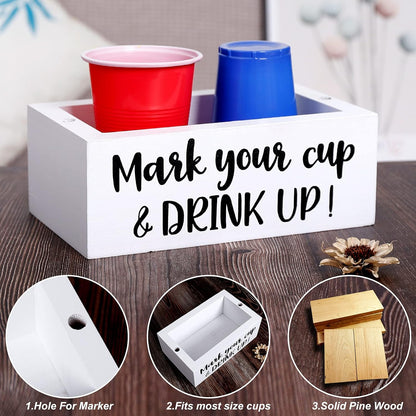 Single Cup Holder with Marker Slot Party Cup Dispenser Mark Your Cup and Drink Up Drink Dispensers for Parties Housewarming Hostess Gift Cup Holder Countertop 2 Sides Designs
