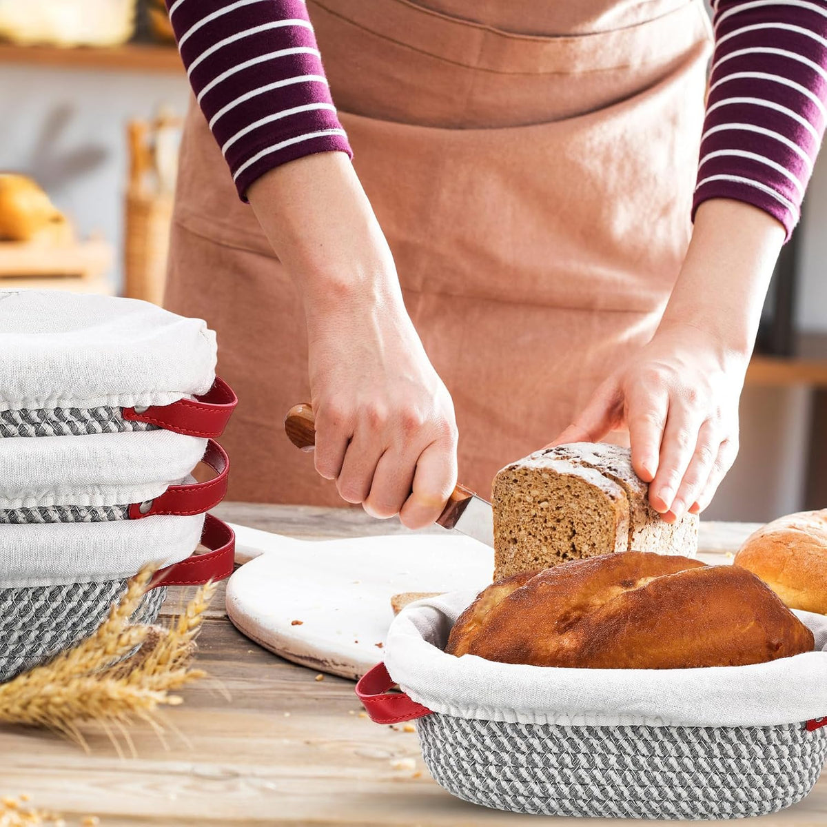 Gejoy 4 Set Banneton Bread Proofing Baskets Bulk with Liner Scraper Handle