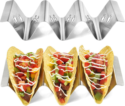 Mini Taco Holders Set of 6 Stainless Steel Taco Holder for Kids Taco Night - Premium Easy To Use and Clean Taco Stand For 3 Soft Hard Shell Tacos - Perforated with Bear Paw