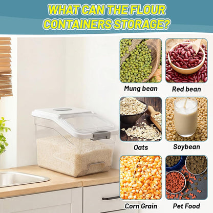 Blushtier 4 Pack Large Rice Storage Containers 30 Lbs Airtight Flour Container with Seal Locking Lid and Measuring Cup Kitchen Dry Food Storage Bins for Cereal Sugar Beans(Transparent White)