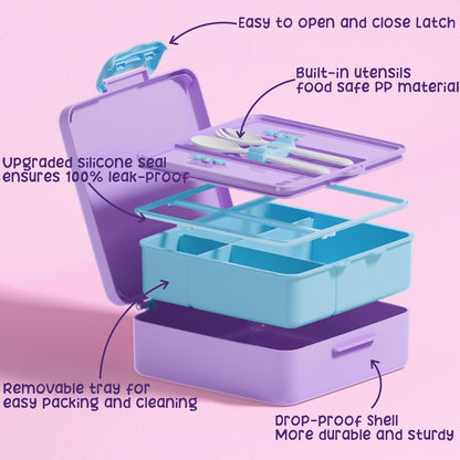 Fimibuke Bento Lunch Box for Kids, Leak Proof Toddler Bento Box with 4 Compartments BPA Free Dishwasher Safe Lunch Container with Utensils, Ideal Portion Sizes for Ages 3-12 Girls Boys for School