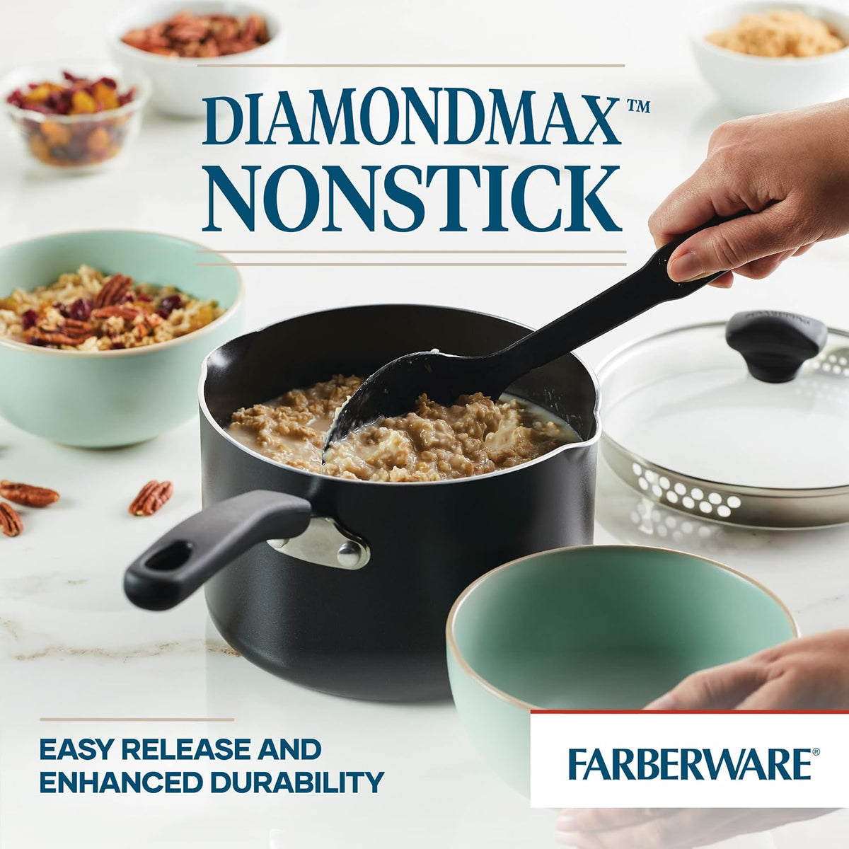 Farberware Cookstart DiamondMax Nonstick Straining Saucepan, 3-Quart, Black