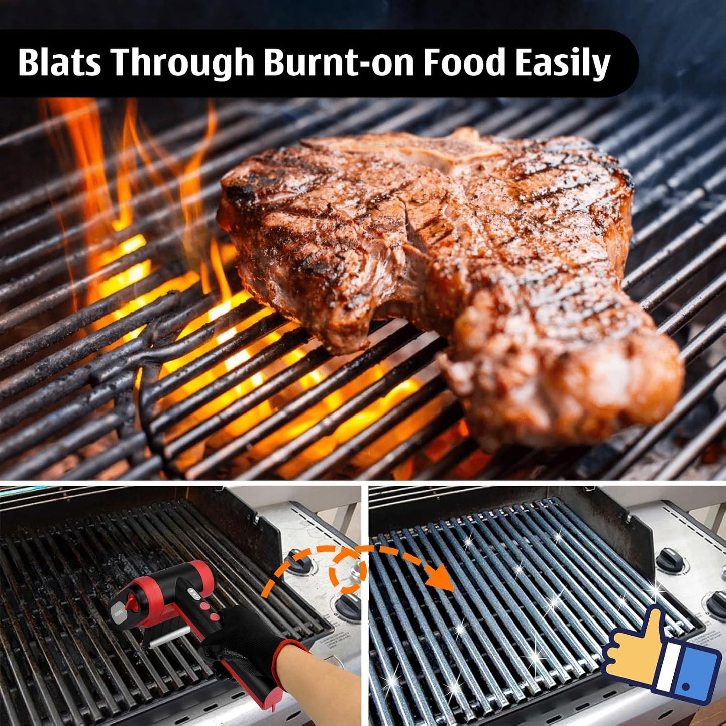 Electric Rechargeable Grill Brush,Grill Cleaner for Outdoor Grill with 800 RPM Motor - Bristle-Free Stainless Steel Grill Cleaner with LED Light for BBQ, Heavy Duty Grill Cleaning Tool (Champagne)