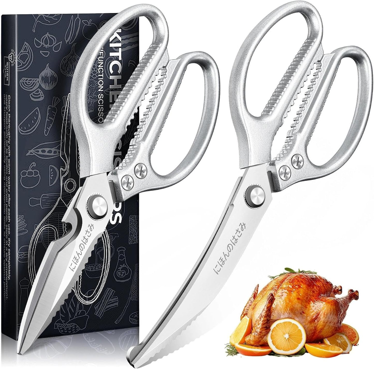 TIJERAS Kitchen Scissors Set Blue - Stainless Steel Kitchen Shear, Sharp Meat Scissors Dishwasher Safe, Heavy Duty Poultry Shears, Japanese Cooking Scissor for Food, Chicken,Turkey, Christmas Gifts