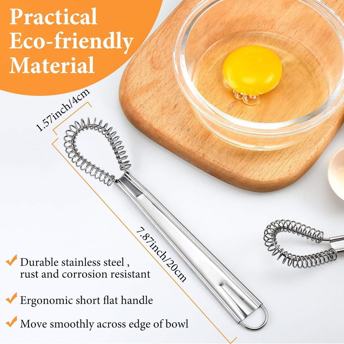 Boao 4 Pcs Mini Whisk Small Egg Beater Stainless Steel