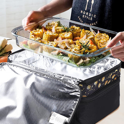MIER Insulated Double Casserole Carrier Bag for Lasagna Lugger, Potluck Parties, Picnic, Beach, Fits 9 x 13 Inches Baking Dish, Casserole Dish, Expandable, Dark Blue