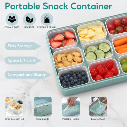 Snackle Box Container for Adults with 9 Compartment, Divided Serving Tray Snack Box Containers with Lid and Handle, Charcuterie Boxes Portable Snack Platter for Fruit Veggie Party Travel, White