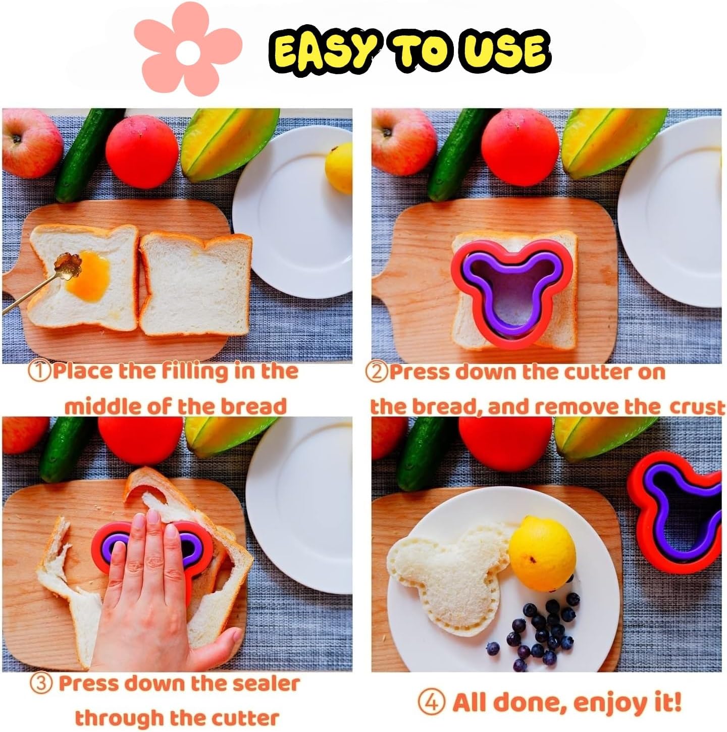 BANIC Uncrustable Sandwich Cutter, 43 Pcs Sandwich Cutter and Sealer, Crustless Sandwich Cutter Heart Star Unicorn Dino Butterfly etc, Lunch & Bento Box Accessories with Storage Container