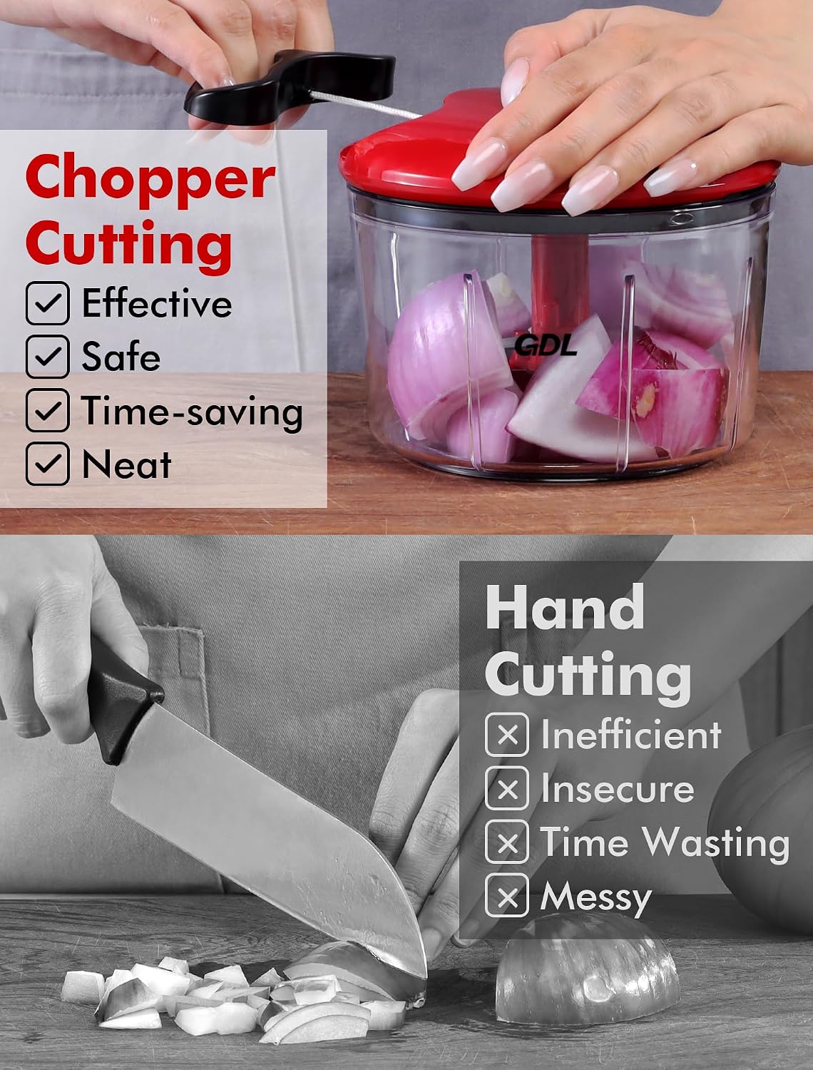 GDL Food Chopper, Vegetable Chopper, Pull String Onion Chopper Dicer, 800ML