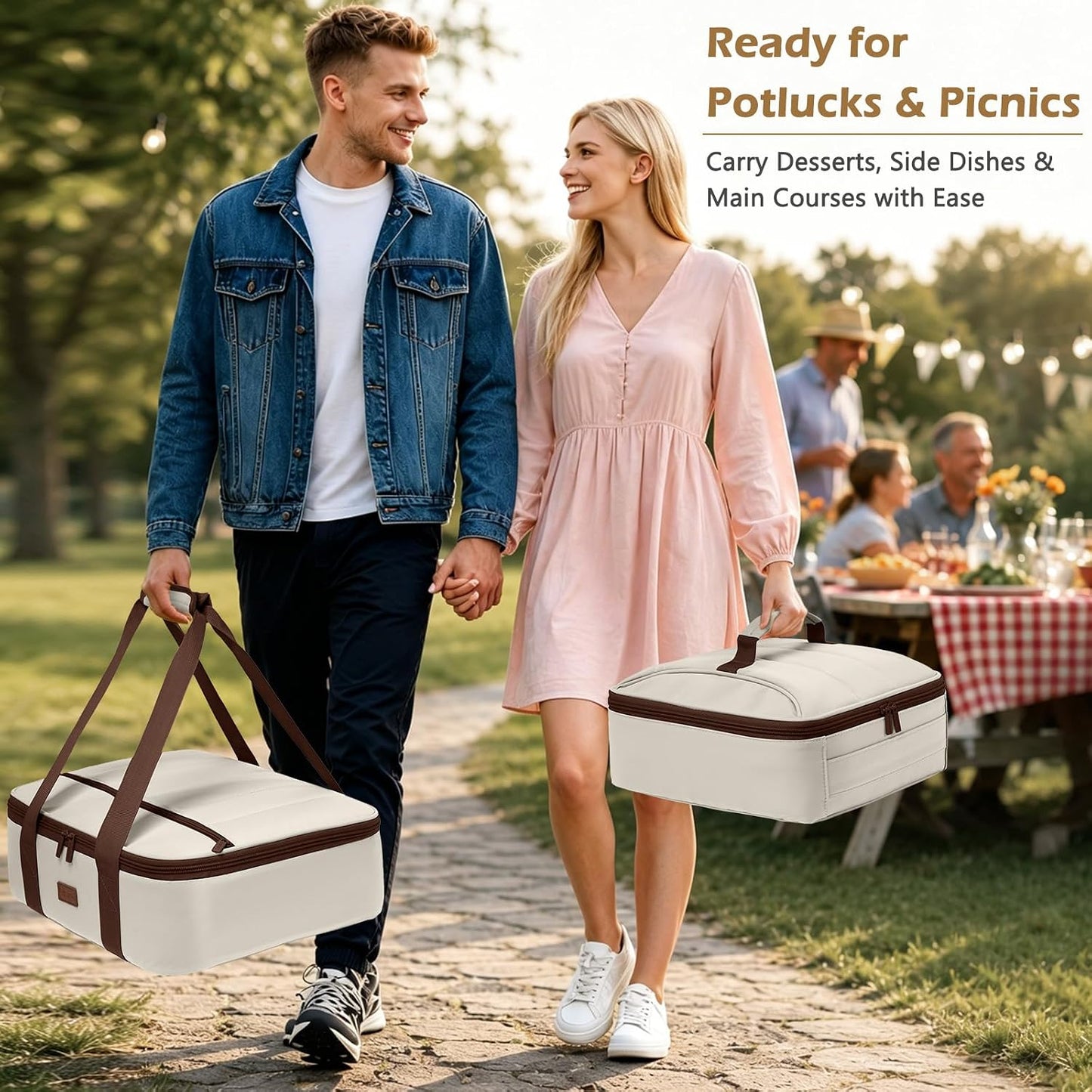 2-Piece Insulated Casserole Carrier Set, Fits 9" x 13" Baking Dish, Food Transport Carrier for Hot & Cold Dishes, Reusable Potluck Tote for Thanksgiving, Holiday Parties, Family Gatherings & Travel