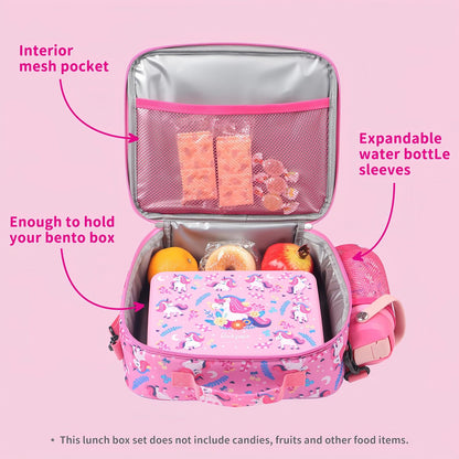 rockpapa Chill Kids Lunch Box Set with Leakproof 5.5 Cups Bento Box, Reusable Ice Pack, 14oz Insulated Water Bottle & Lunch Bag, BPA-Free Microwave Safe for School Boys Girls (Black Games)