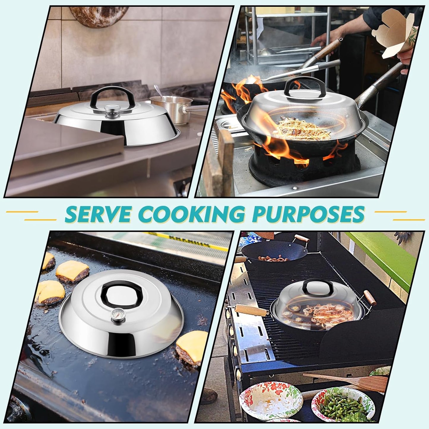 HaSteeL Cheese Melting Dome Set of 2, 12 Inch Round Basting Cover Metal Steam Cover, Stainless Steel Griddle Accessories for Flat Top Grill/Outdoor BBQ/Kitchen Cooking