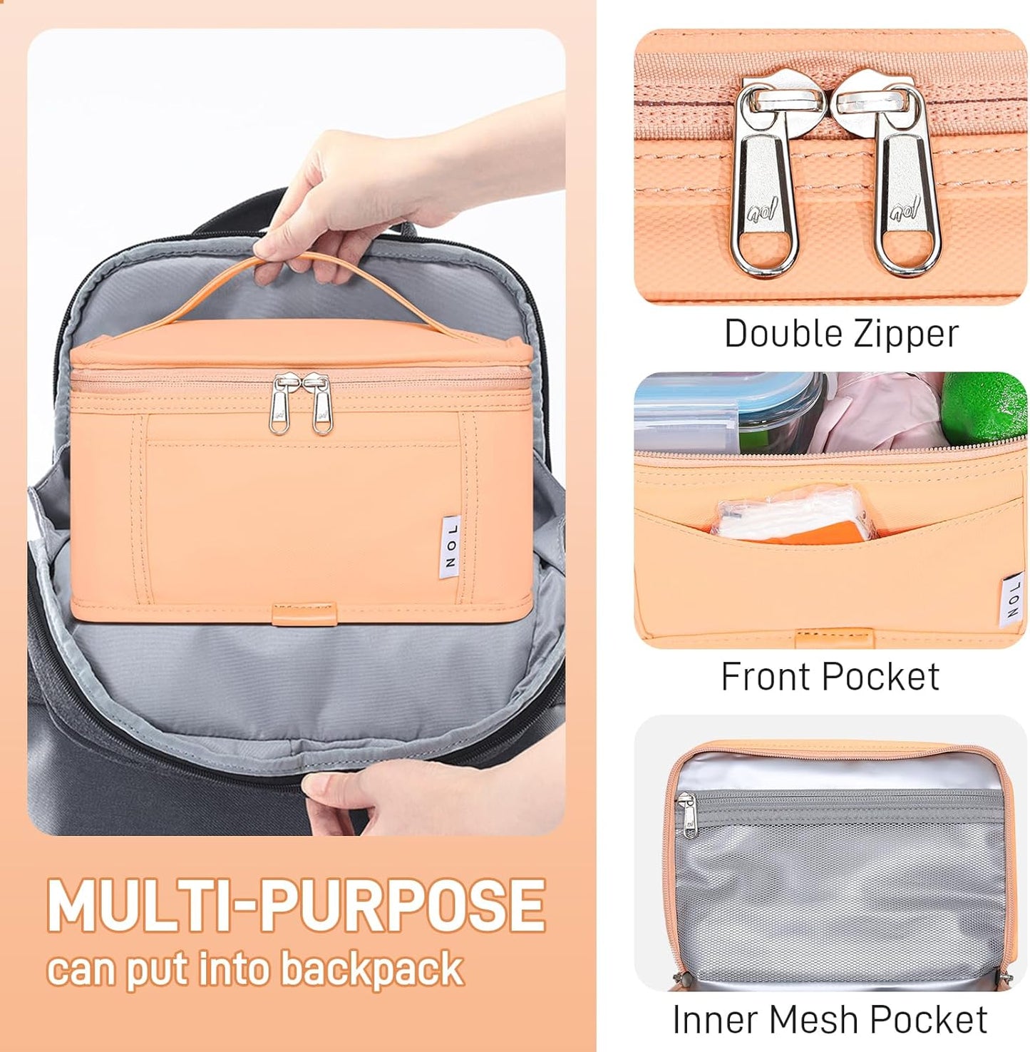 NOL Mini Insulated Lunch Bag for Women Men Kids | Small Leakproof Reusable Lunch Tote | Fits 6 Cans 330ml | Thermal Cooler for Work School Picnic Camping, Navy blue