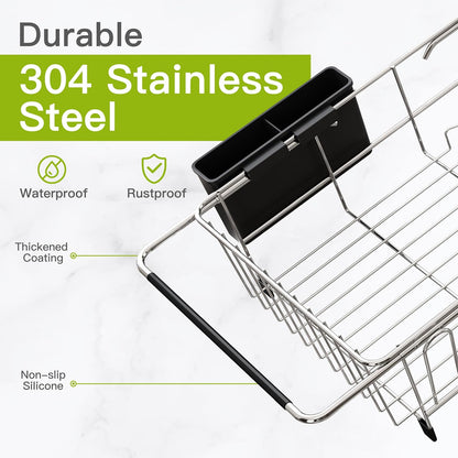 JASIWAY Dish Drying Rack in Sink, Dish Drainer with Cup and Utensil Holder