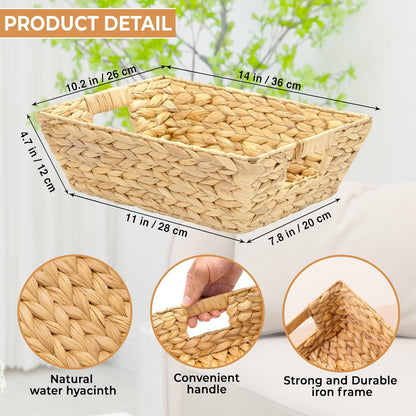 M4DECOR Set of 12 Water Hyacinth Wicker Storage Baskets for Shelves – Woven Snack Baskets for Organizing Pantry, Closet & Kitchen – Natural Storage Bins with Handles (12 Packs)