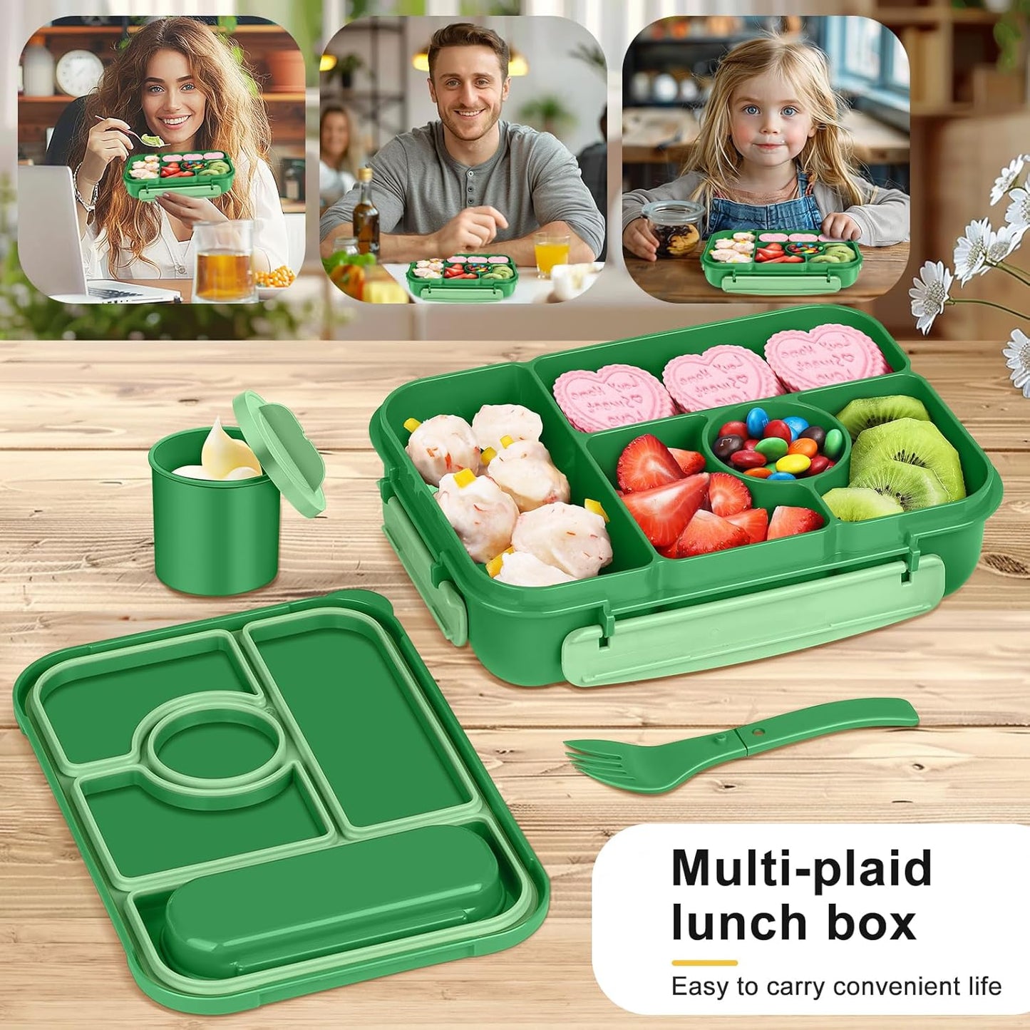 Amathley Bento Box Adult Lunch Box Kids,Lunch Containers for Adults/Kids/Toddler,5 Compartments Bento Lunch Box with Sauce Vontainers,Microwave & Dishwasher & Freezer Safe,BPA-Free (Blue)