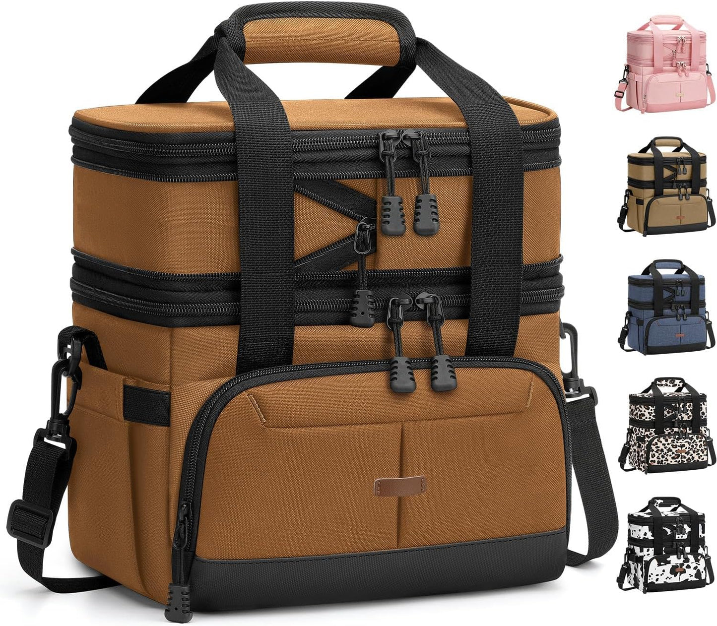 Pritent Lunch Box For Men Women Double Deck Insulated Lunch Bag For Men Woman Leakproof Expandable Cooler Bag with Adjustable Shoulder Strap for Kids Shool Work Picnic Camping(Beige,Large)