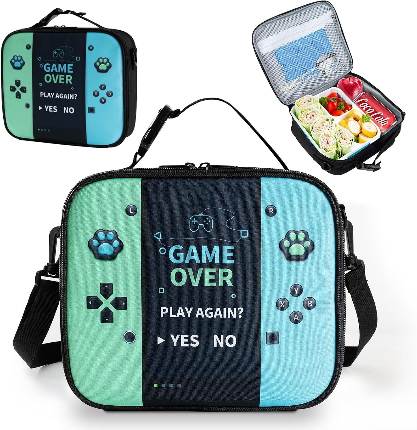 Game Console Insulated Lunch Bag lonchera for Teen Boy Kid Gamer Lunch Box Bento Reusable Large Capacity Portable Waterproof Leakproof with name tag to School Office Picnic (1PCS Lunch Bag)
