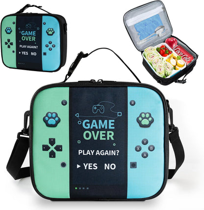 Game Console Insulated Lunch Bag lonchera for Teen Boy Kid Gamer Lunch Box Bento Reusable Large Capacity Portable Waterproof Leakproof with name tag to School Office Picnic (1PCS Lunch Bag)