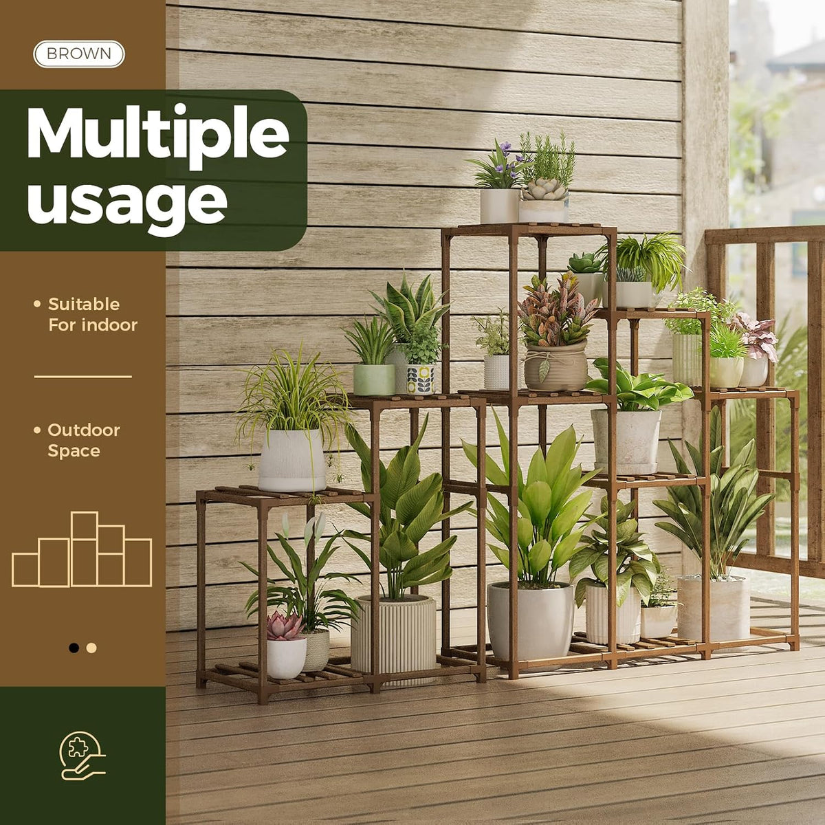 Bamworld Plant Stand Indoor Plant Shelf Outdoor Wood Plant Rack