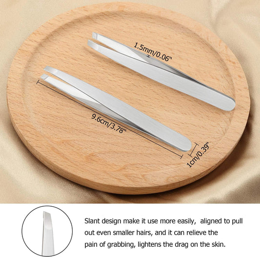 Mudder 12 Pcs Eyebrow Tweezers Set for Facial Hair Stainless Steel Slanted Tip Tweezers in Bulk for Men and Women(Silver)