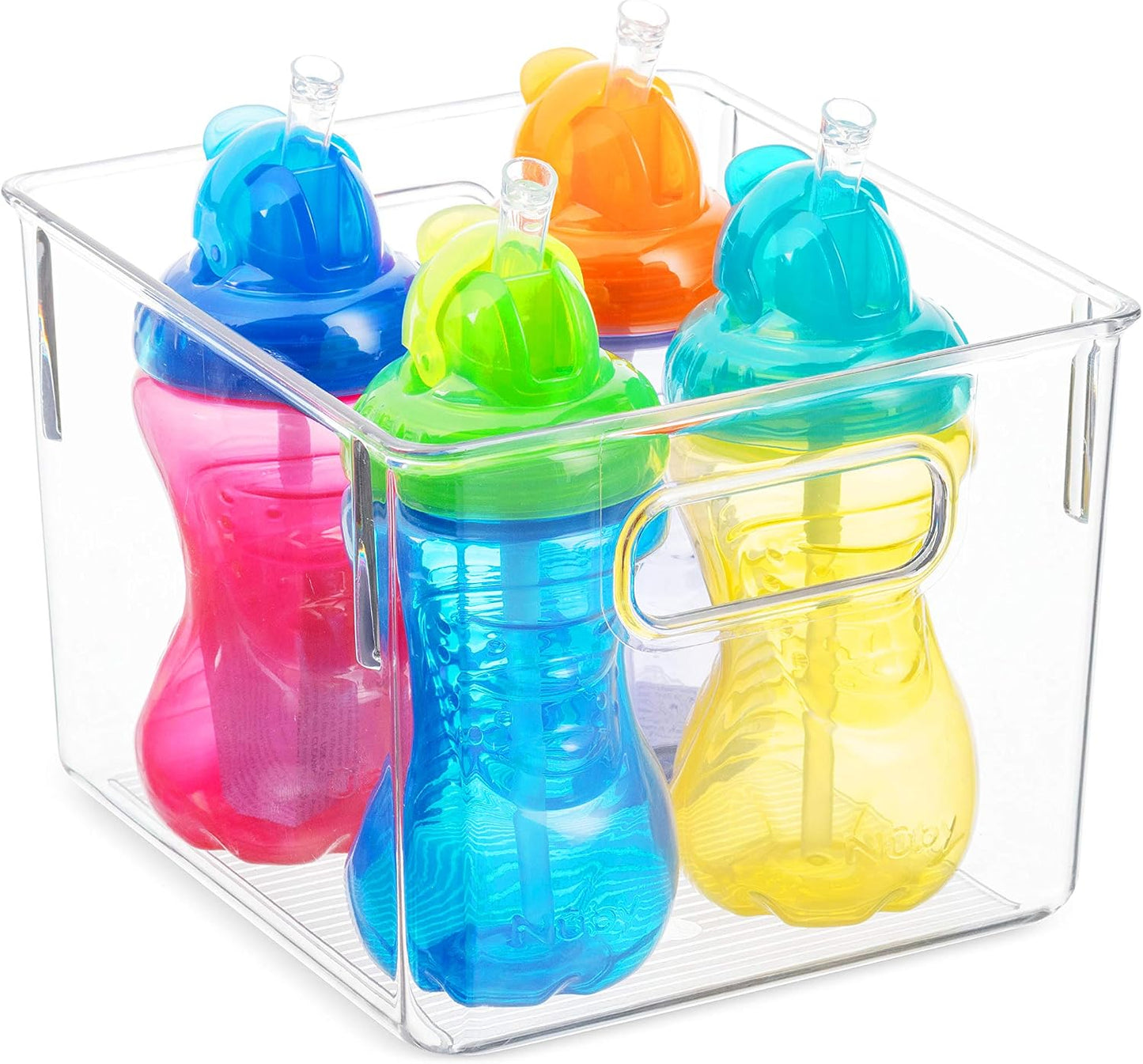 Seseno Set Of 6 Clear Pantry Organizer Bins Household Plastic Food Storage Basket with Cutout Handles for Kitchen, Countertops, Cabinets, Refrigerator, Freezer, Bedrooms, Bathrooms